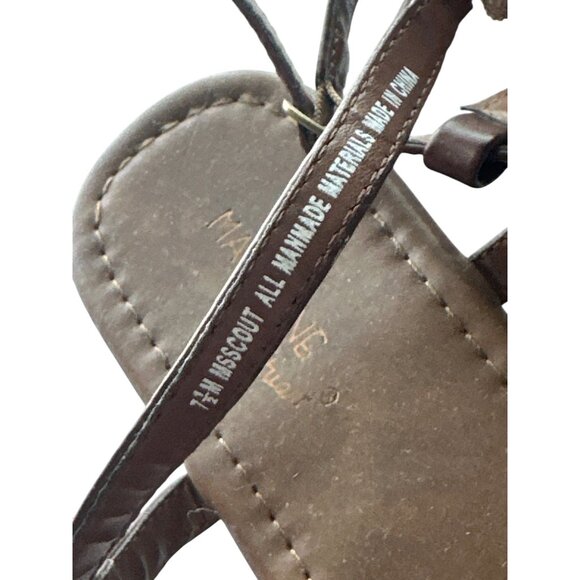 Madeleine Stuart Brown Flat Sandal Floral Embellished Thong Ankle Strap Size 7.5 - Picture 6 of 7